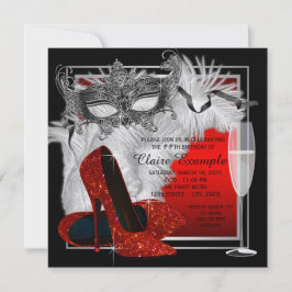 Invitación Fiesta de cumpleaños de la mascarada negra y roja