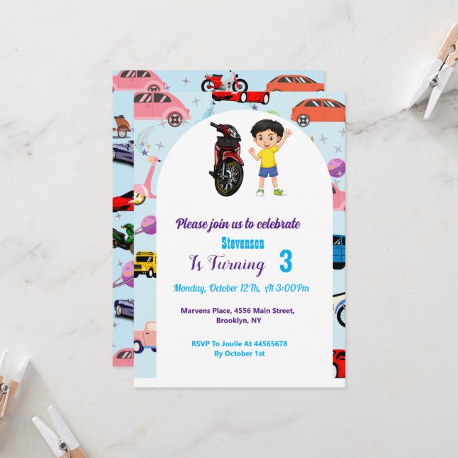 Invitación fiesta de cumpleaños de la motocicleta del persona (Anverso/Reverso In Situ)