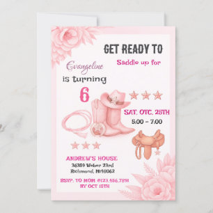 Invitación Fiesta de cumpleaños de la niña de rodeo rosa mode