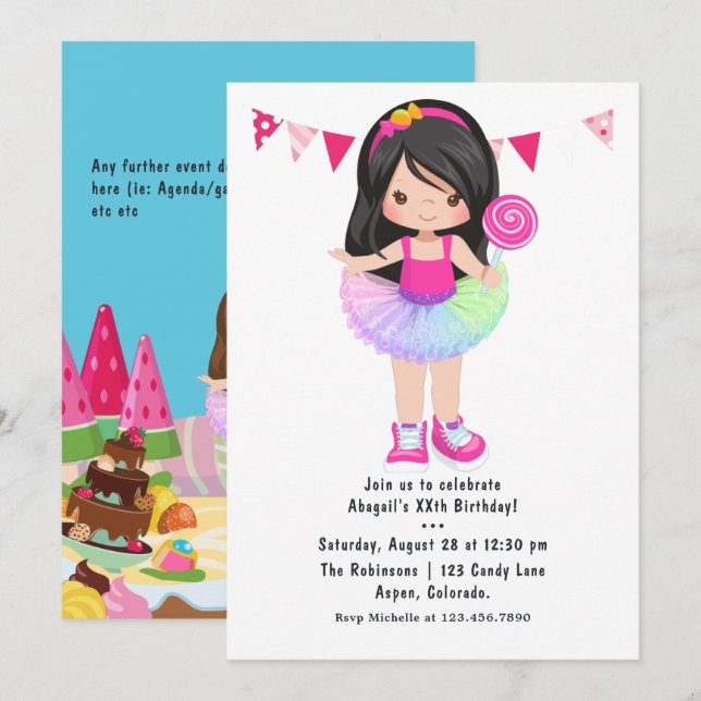 Invitación Fiesta de cumpleaños de la niña de tutú de Candy L (Anverso / Reverso)