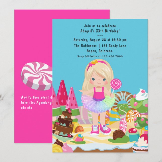 Invitación Fiesta de cumpleaños de la niña de tutú de Candy L (Anverso / Reverso)