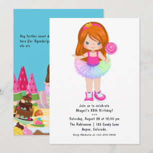 Invitación Fiesta de Cumpleaños de la Niña Tutú de Candy Land