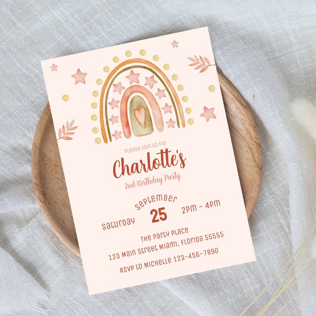 Invitación Fiesta de cumpleaños de la niñita arcoiris Boho (Subido por el creador)