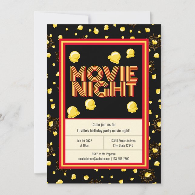 Invitación Fiesta de cumpleaños de la noche de la película -  (Anverso)
