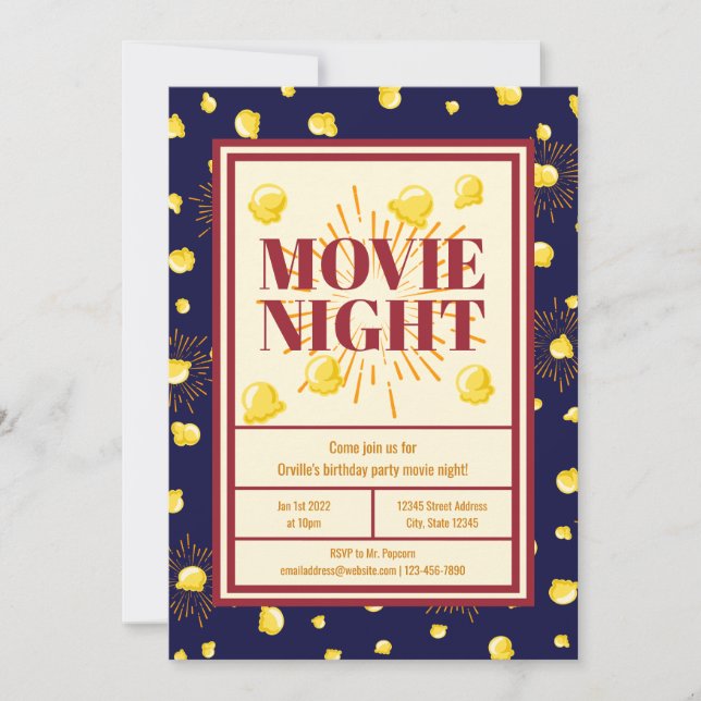 Invitación Fiesta de cumpleaños de la noche de la película -  (Anverso)