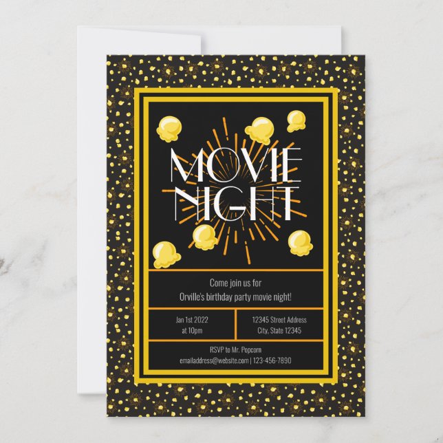 Invitación Fiesta de cumpleaños de la noche de la película -  (Anverso)