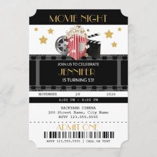 Invitación Fiesta de cumpleaños de la noche de la película