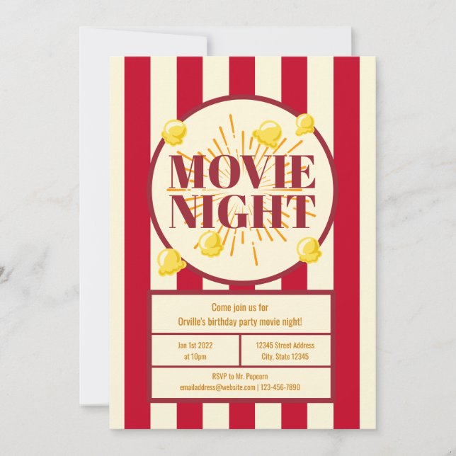 Invitación Fiesta de cumpleaños de la noche de la película -  (Anverso)