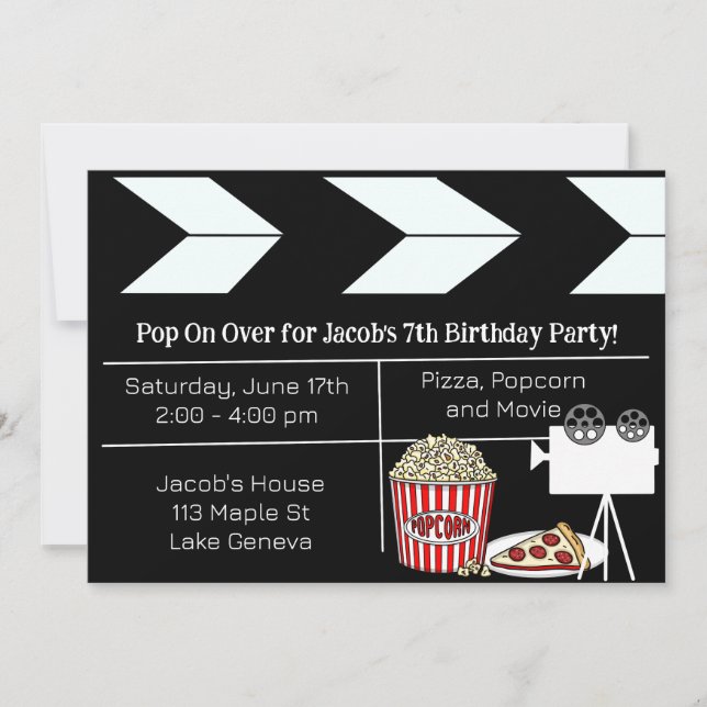 Invitación Fiesta de cumpleaños de la noche de la película (Anverso)