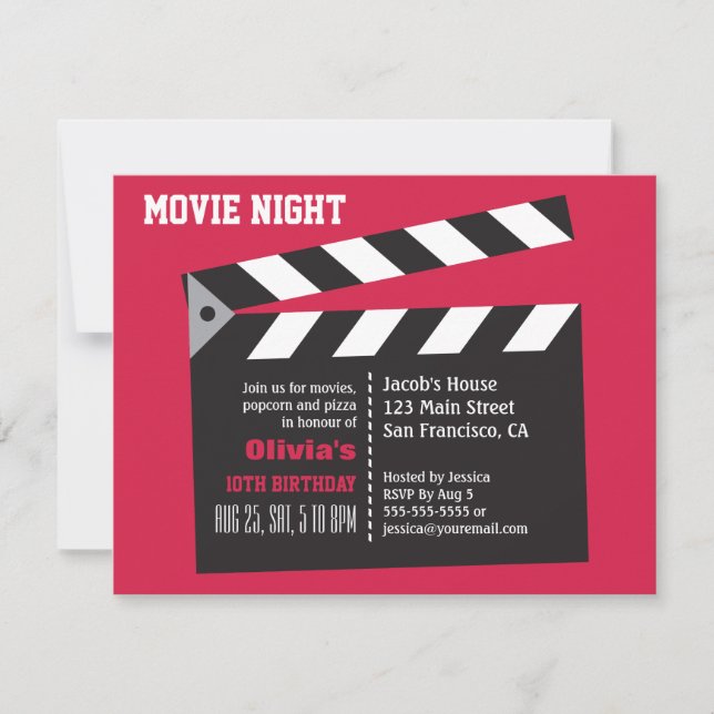 Invitación Fiesta de cumpleaños de la noche de la película de (Anverso)