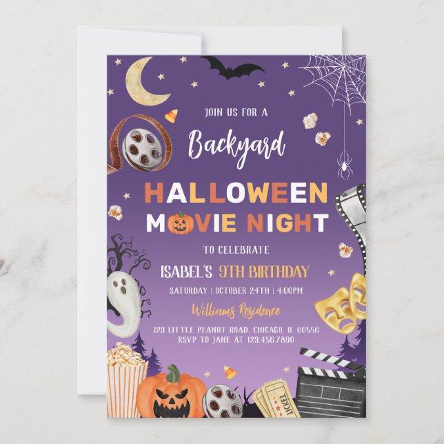 Invitación Fiesta de cumpleaños de la noche de la película de (Anverso)