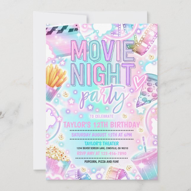 Invitación Fiesta de cumpleaños de la noche de la película Pe (Anverso)