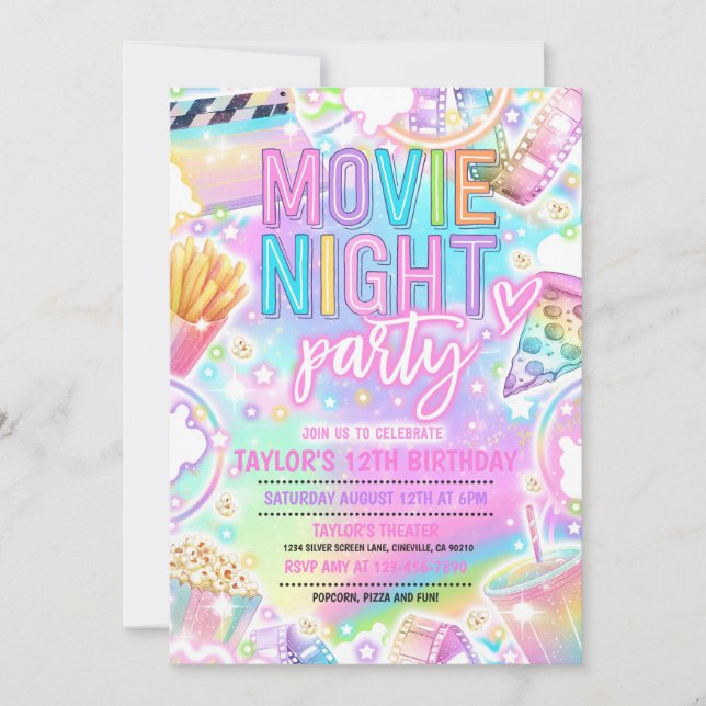 Invitación Fiesta de cumpleaños de la noche de la película Pe (Anverso)