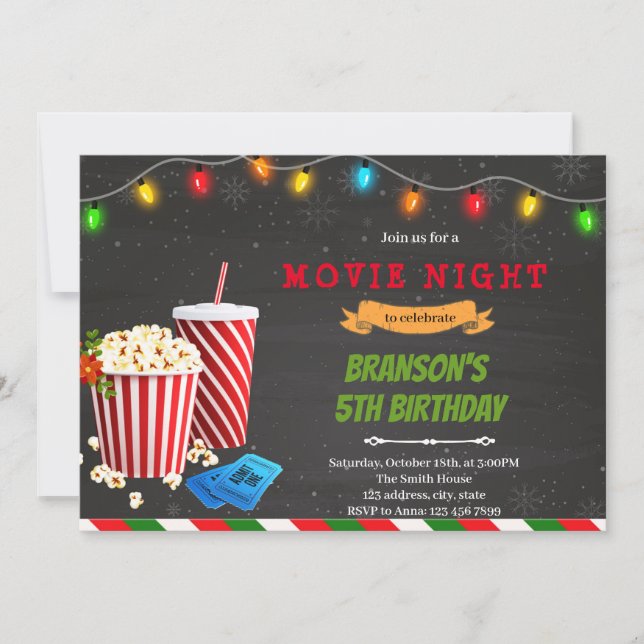 Invitación Fiesta de cumpleaños de la noche del cine Navidade (Anverso)