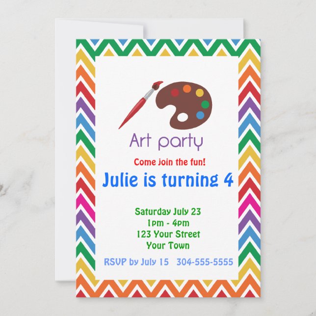 Invitación Fiesta de cumpleaños de la paleta de artistas (Anverso)