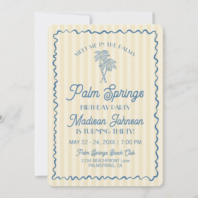 Invitación Fiesta de cumpleaños de la Palm Springs Pastel Bea (Anverso)