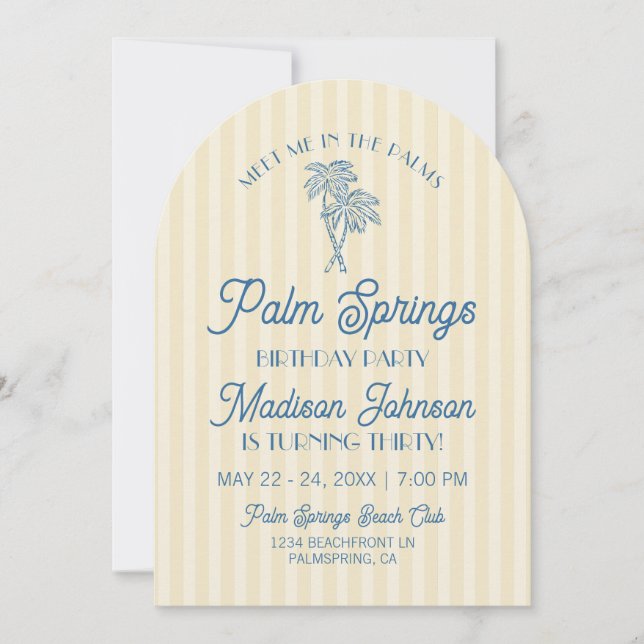 Invitación Fiesta de cumpleaños de la Palm Springs Pastel Bea (Anverso)