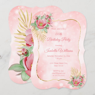 Invitación Fiesta de cumpleaños de la palma dorada con flores