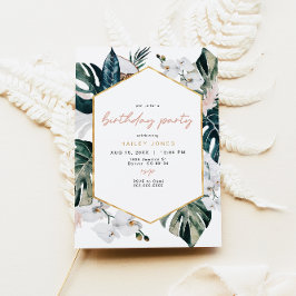 Invitación Fiesta de cumpleaños de la palma tropical rosa de 