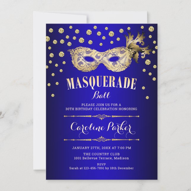 Invitación Fiesta de cumpleaños de la pelota azul de la masca (Anverso)