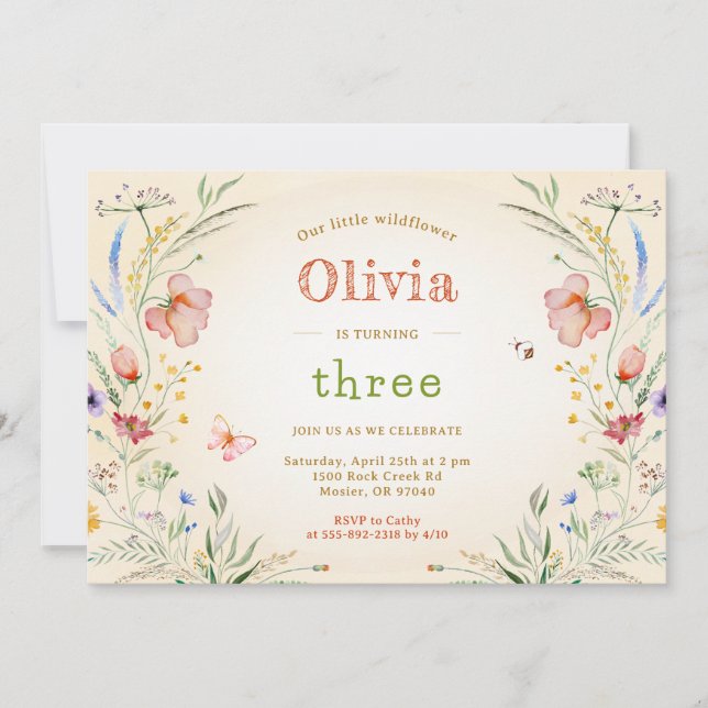 Invitación Fiesta de cumpleaños de la pequeña Chica floral fl (Anverso)