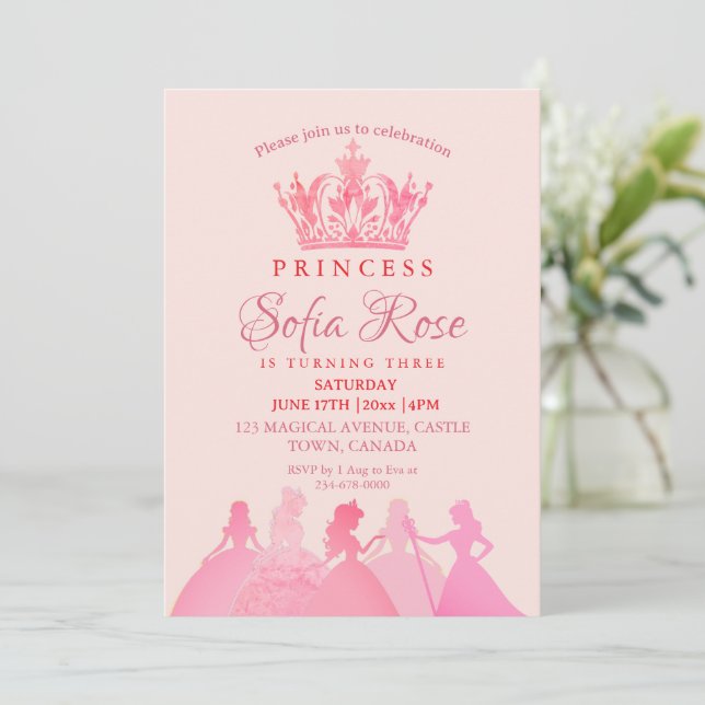 Invitación Fiesta de cumpleaños de la pequeña princesa Crown (Anverso de pie)