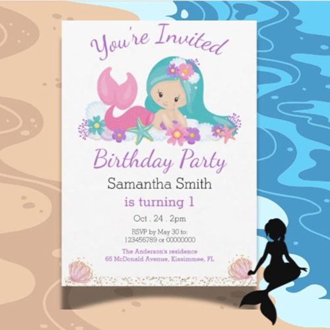 Invitación Fiesta de cumpleaños de la pequeña sirvienta Purpu (You’re Invited to a Magical Under the Sea 1st Birthday!)