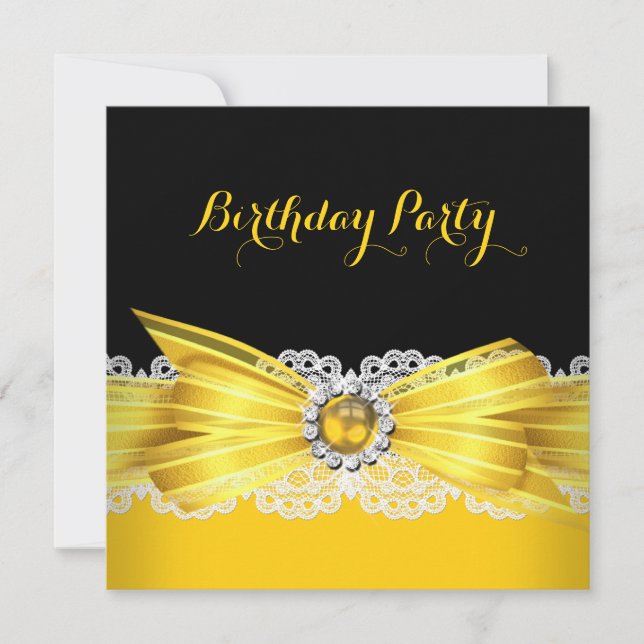 Invitación Fiesta de cumpleaños de la perla negra amarilla Di (Anverso)