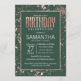 Invitación Fiesta de cumpleaños de la pintura verde Rosa Gold