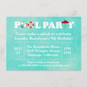 Invitación Fiesta de cumpleaños de la piscina al aire libre d