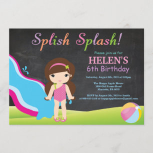 Invitación Fiesta de cumpleaños de la piscina con tobogán acu