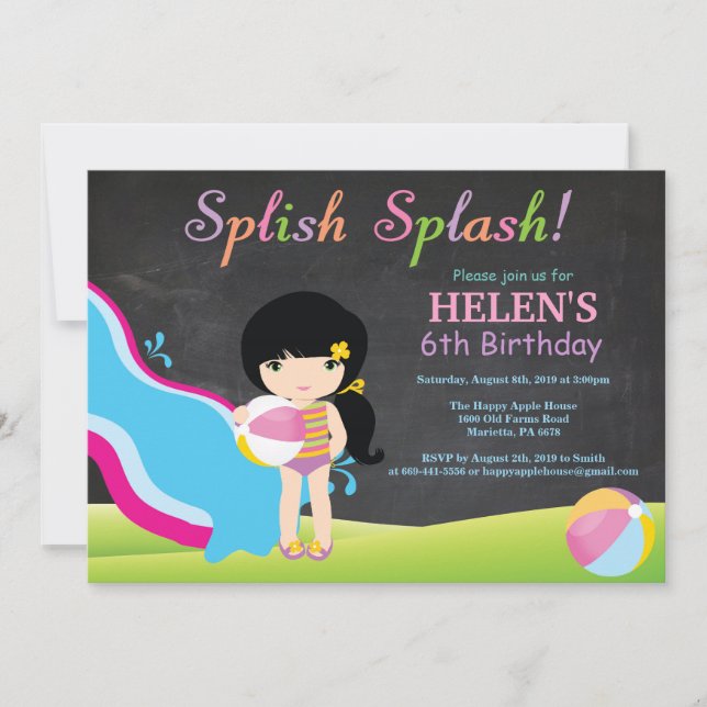 Invitación Fiesta de cumpleaños de la piscina con tobogán acu (Anverso)