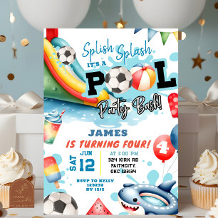Invitación Fiesta de cumpleaños de la piscina de bolas de fút