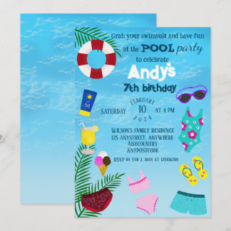 Invitación Fiesta de cumpleaños de la piscina de diversiones