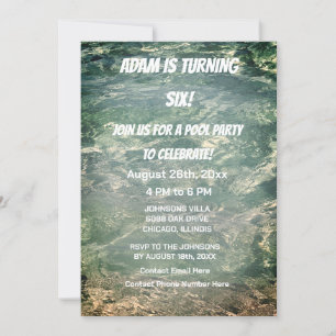 Invitación Fiesta de cumpleaños de la piscina de Guay Agua az