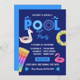 Invitación Fiesta de cumpleaños de la piscina de la Llama Azu