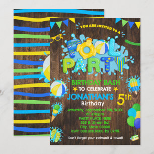 Invitación Fiesta de cumpleaños de la piscina de madera verde