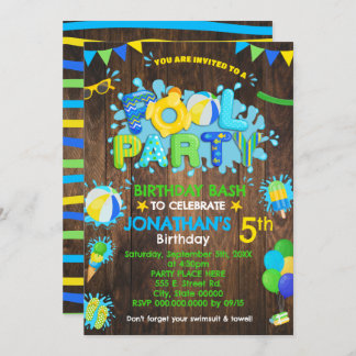 Invitación Fiesta de cumpleaños de la piscina de madera verde