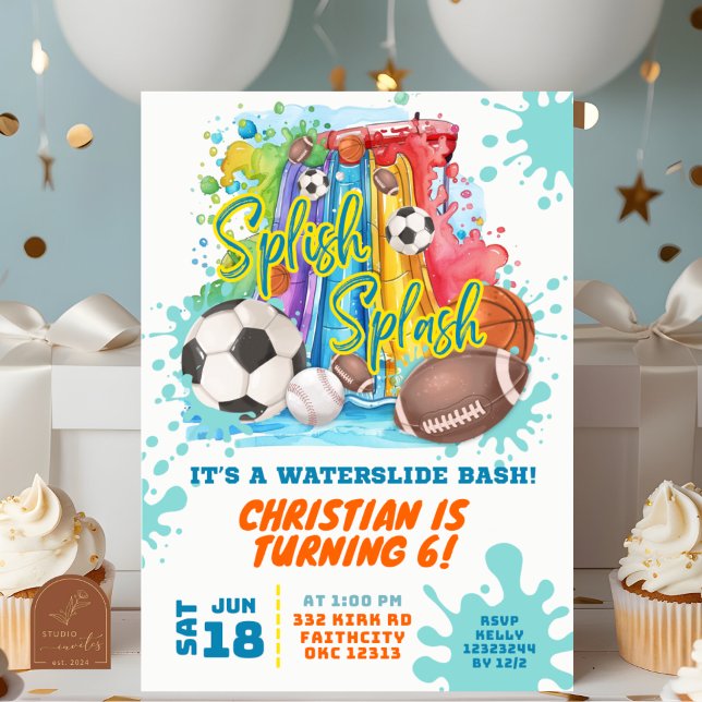 Invitación Fiesta de cumpleaños de la piscina de tobogán acuá (Subido por el creador)