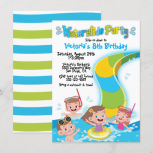 Invitación Fiesta de cumpleaños de la piscina de tobogán acuá