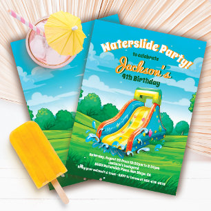 Invitación Fiesta de cumpleaños de la piscina de tobogán de a