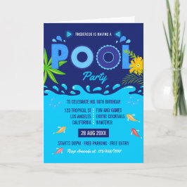 Invitación Fiesta de cumpleaños de la piscina de verano azul 