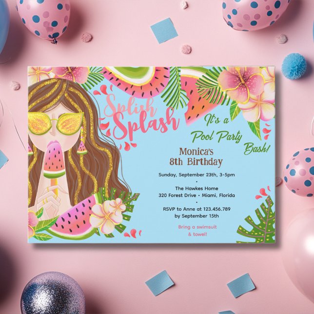 Invitación Fiesta de cumpleaños de la piscina de verano de Lu (Subido por el creador)