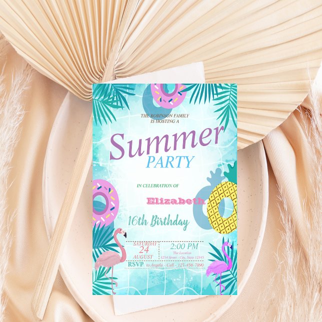 Invitación Fiesta de cumpleaños de la piscina de verano Flami (Subido por el creador)