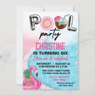 Invitación Fiesta de cumpleaños de la piscina de verano Flami