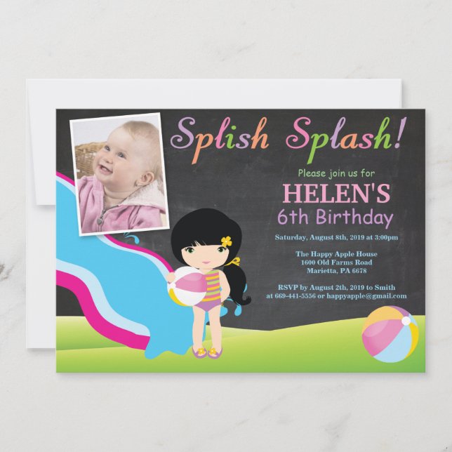 Invitación Fiesta de cumpleaños de la piscina del tobogán (Anverso)