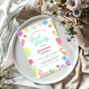Invitación Fiesta de cumpleaños de la piscina infantil tropic