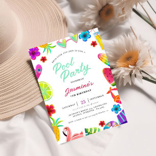 Invitación Fiesta de cumpleaños de la piscina infantil tropic