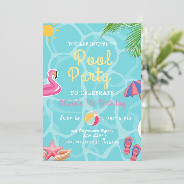 Invitación Fiesta de cumpleaños de la piscina, niños de la pi (Anverso de pie)