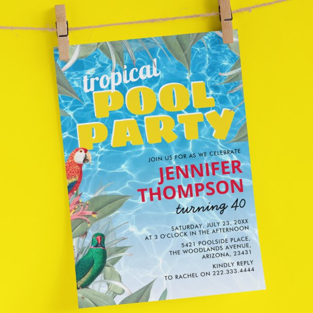 Invitación Fiesta de cumpleaños de la piscina tropical (Subido por el creador)